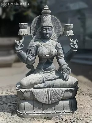 53" Large Size Goddess Lakshmi  | Granite Statue | Handmade Indian Art