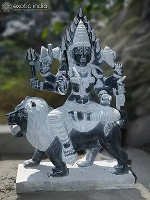 38" Goddess Durga Granite Statue with Lion Mount
