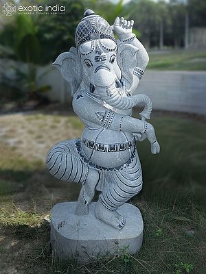 72" Large Size Dancing Lord Ganesha | Granite Statue | Handmade Indian Art