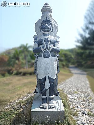 112" Large Size Standing Lord Hanuman | Granite Statue | Handmade Indian Art