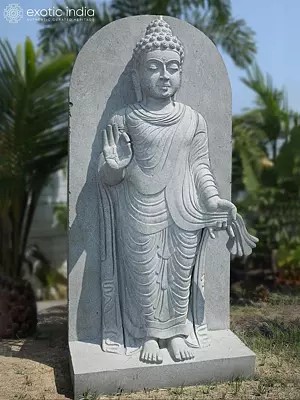 87" Large Size Blessing Lord Buddha | Granite Statue | Handmade Indian Art