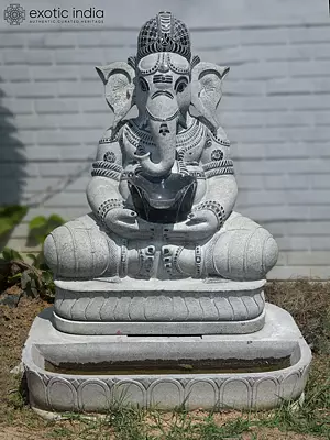 52" Lord Ganesha Fountain Statue | Granite Stone | Handmade Indian Art