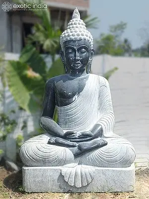 82" Large Lord Buddha Sitting in Meditation Pose Statue | Granite Stone | Handmade Indian Artwork