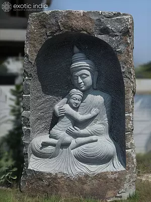 112" Lord Buddha Embracing to his Pupil | Stone Statue | Handmade Indian Artwork