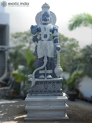 150" Large Size Standing Lord Hanuman | Granite Statue Without Base | Handmade Indian Artwork