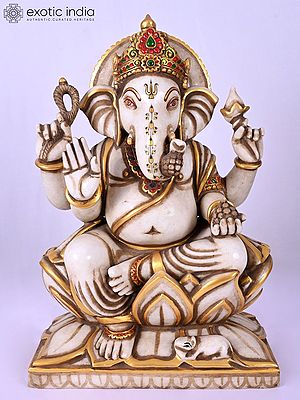 18" Seated Lord Ganesha Marble Statue