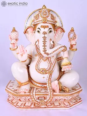 18" Lord Ganesha Lambodar Marble Statue