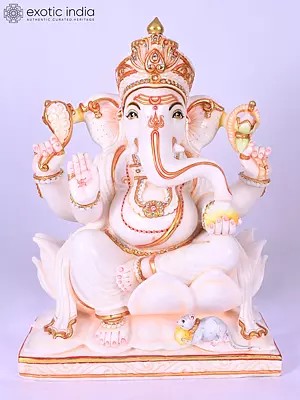 Four Armed Ganesha Marble Sculpture | 18 Inches