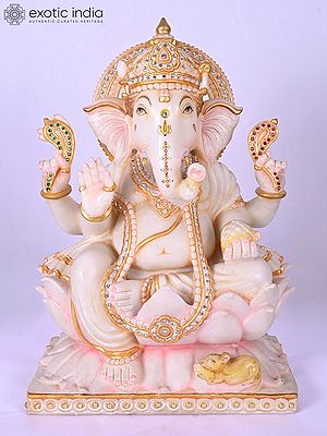 Lambodar Lord Ganesha - 16" Marble Deity Sculpture