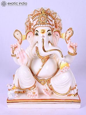 Lord Ganesha Marble Sculpture | 12 Inch Seated Deity