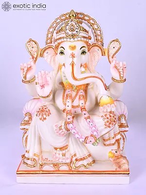 15" Lord Ganesha Marble Statue - Remover of Obstacles, God of Wisdom