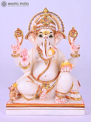 8" Seated Lord Ganesha Marble Statue