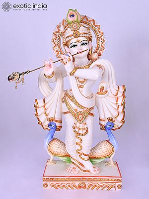18" Lord Krishna - Kanha Marble Statue Playing Flute
