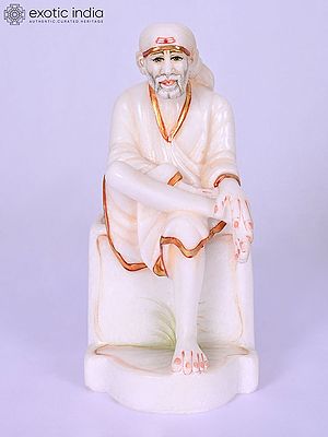 10" Seated Sai Baba Marble Statue