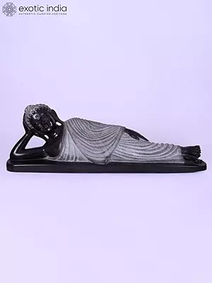 Reclining Buddha Sculpture | Large Black Marble Art
