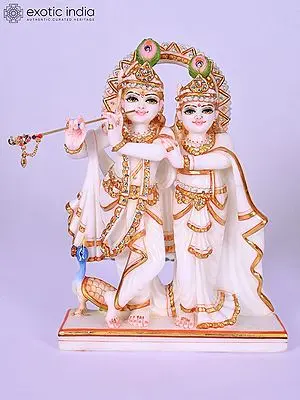 10" Shree Radha Krishna | Marble Statue | Handmade Indian Art