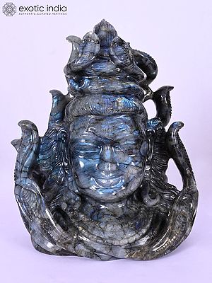 Neelkanth Lord Shiva Bust Sculpture - 11" Labradorite Figurine