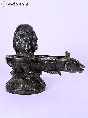 12" Panchamukha Shivalinga with Nandi Carved Stone Statue