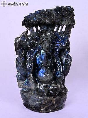 11" Blessing Lord Ganesha | Gemstone Statue | Handmade Indian Art