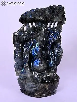 11" Blessing Lord Ganesha | Gemstone Statue | Handmade Indian Art