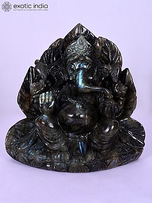 10" Four Armed Blessing Lord Ganesha | Gemstone Statue | Handmade Indian Art