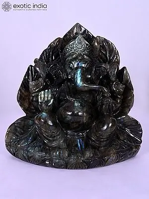 10" Four Armed Blessing Lord Ganesha | Gemstone Statue | Handmade Indian Art