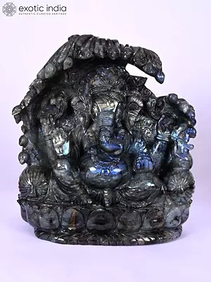 15" Lord Ganesha Seated on Throne | Gemstone Statue | Handmade Indian Art