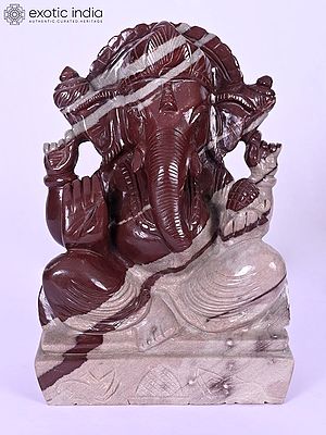 9" Four Armed Sitting Lord Ganesha | Gemstone Statue | Handmade Indian Art