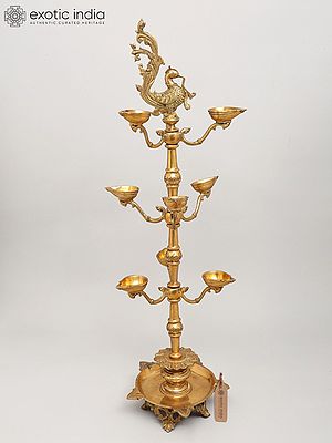 36" Large Brass Multi-Wick Peacock Lamp