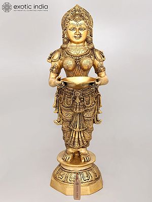 Standing Brass Deeplakshmi Statue - 36 Inches