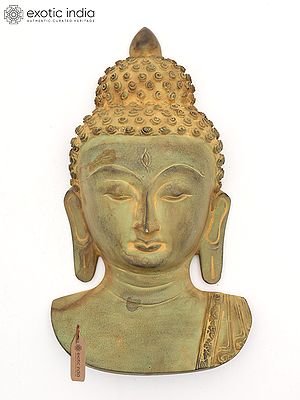 Brass Wall Hanging Mask: Serene Buddha Face, 11" Height