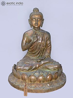 52" Lord Buddha Seated in Vitark Mudra on Lotus Pedestal | Brass Statue