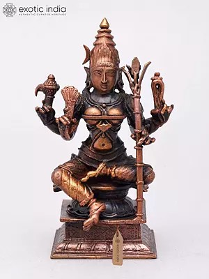 Small Copper Statue of Goddess Tripura Sundari (Rajarajeshwari)