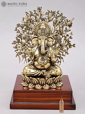 Superfine Ganesha With Tree And Wooden Base