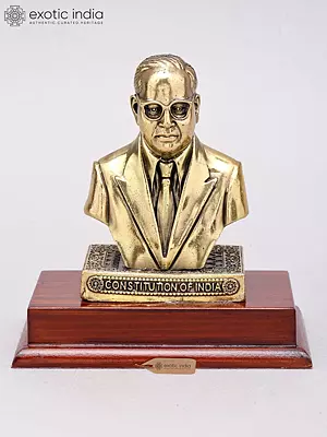 5" Small Baba Saheb Dr. B.R. Ambedkar Bust | Superfine Brass Statue on Wood Base