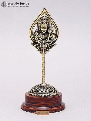 7" Superfine Lord Karttikeya Vel in Brass on Wood Base