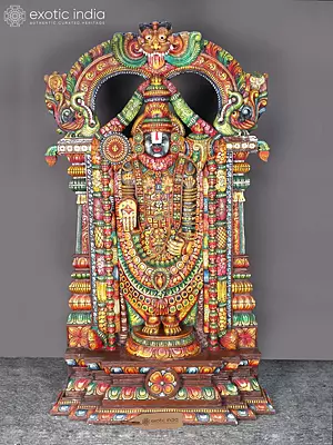 78" Large Colorful Tirupati Balaji (Venkateshvara) with Kirtimukha Prabhavali | Wood Carving