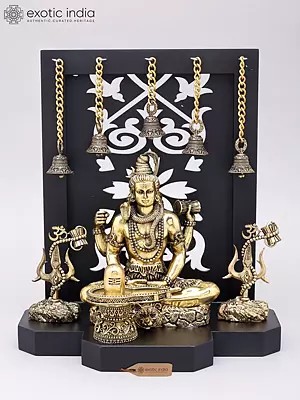 Meditating Lord Shiva Statue with Shivling and Trishul | Brass Hindu Decor