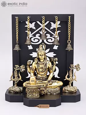 12" Lord Shiva in Meditation with Shivling and Trishul | Hindu Temple Decor Statue