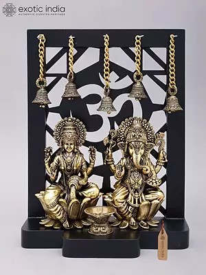 12" Superfine Sitting Lakshmi Ganesha | Wood Framed Brass Statues