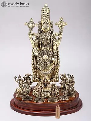 13" Superfine Tirupati Balaji (Venkateshvara) with All Dashavatara | Brass Statues on Wood Base