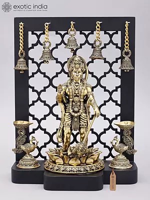 12" Superfine Standing Lord Hanuman in Blessing Gesture with Designer Wood Frame