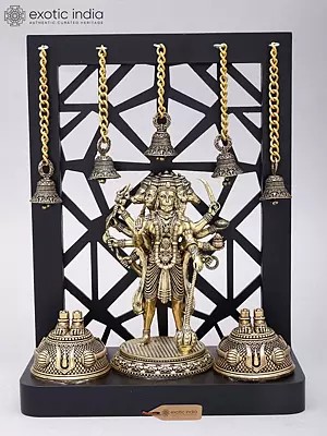 12" Divine Panchmukhi Hanuman with Hanging Temple Bells | Superfine Decorative Spiritual Shrine