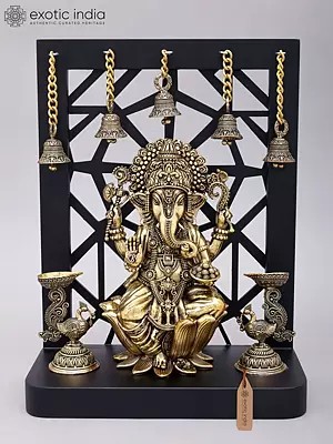 12" Superfine Blessing Lord Ganesha Idol with Wood Frame