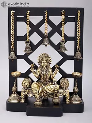 12" Superfine Four Armed Blessing Goddess Lakshmi | Brass Statue with Wood Frame