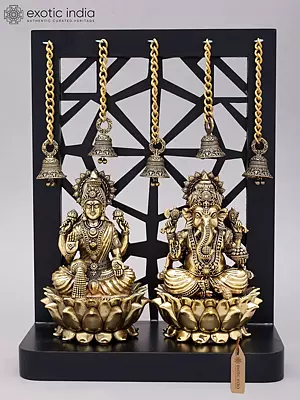 12" Superfine Lakshmi Ganesha Brass Idols on Designer Wood Frame