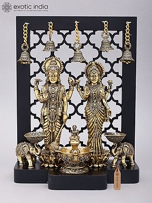 12" Superfine Standing Lakshmi-Narayan (Vishnu-Lakshmi) | Wood Framed Brass Statues