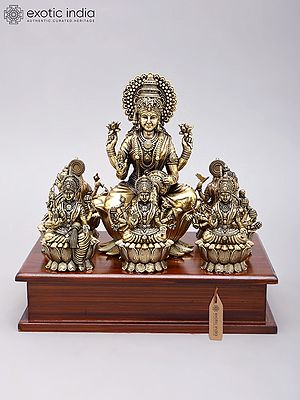 8" Superfine Brass Ashtalakshmi Statues on Wood Base