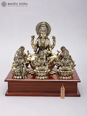 8" Superfine Brass Ashtalakshmi Statues on Wood Base