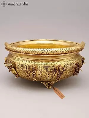 Decorative Brass Urli Bowl featuring the Ten Avatars